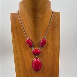 2.7.26-2 Elegant Red Cabochons & Snake Chain Necklace (6.5+2.5+3” of cabochons)